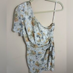 Lulus one  shoulder floral faux mini  skirt dress size XL